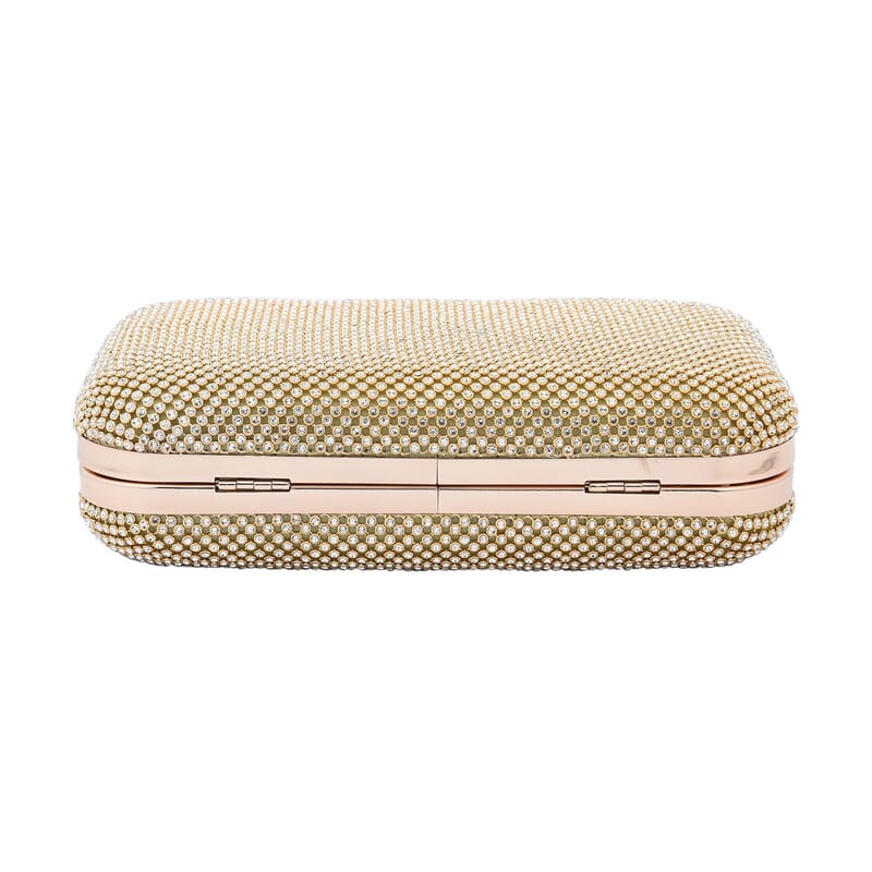 Gold Color Crystal Clutch Bag with 47 Inches Chain Strap