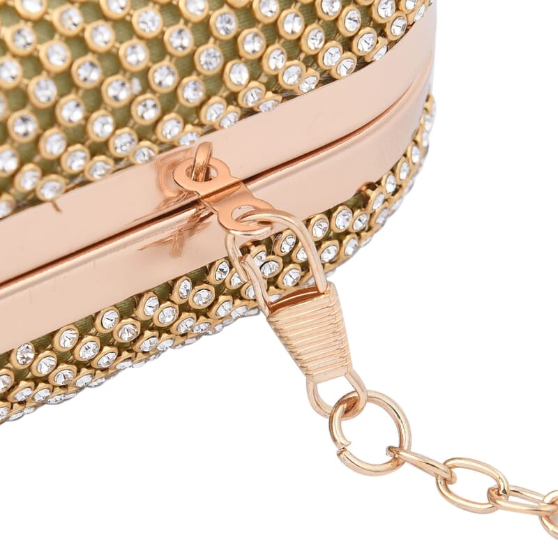 Gold Color Crystal Clutch Bag with 47 Inches Chain Strap