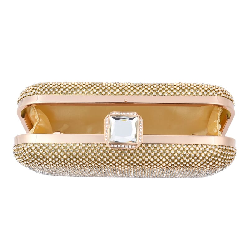 Gold Color Crystal Clutch Bag with 47 Inches Chain Strap