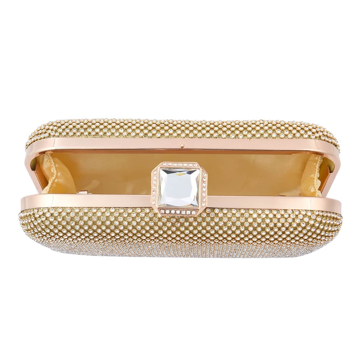 Gold Color Crystal Clutch Bag with 47 Inches Chain Strap image number 6