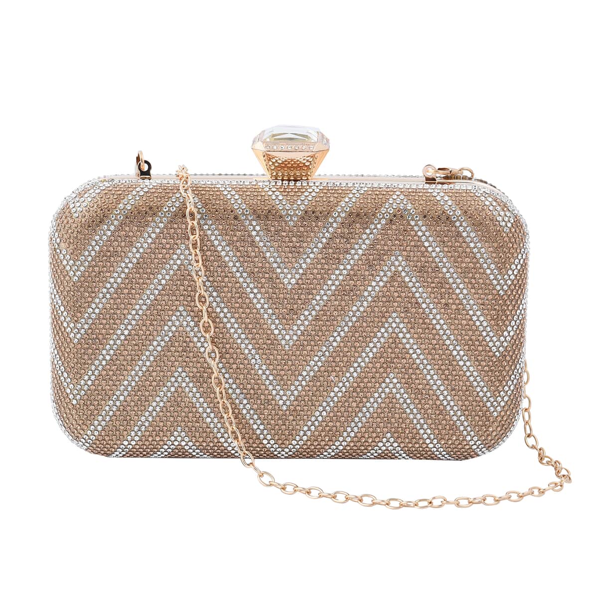 Yellow and White Zig-Zag Pattern Clutch Bag with 47 Inches Chain Strap image number 0