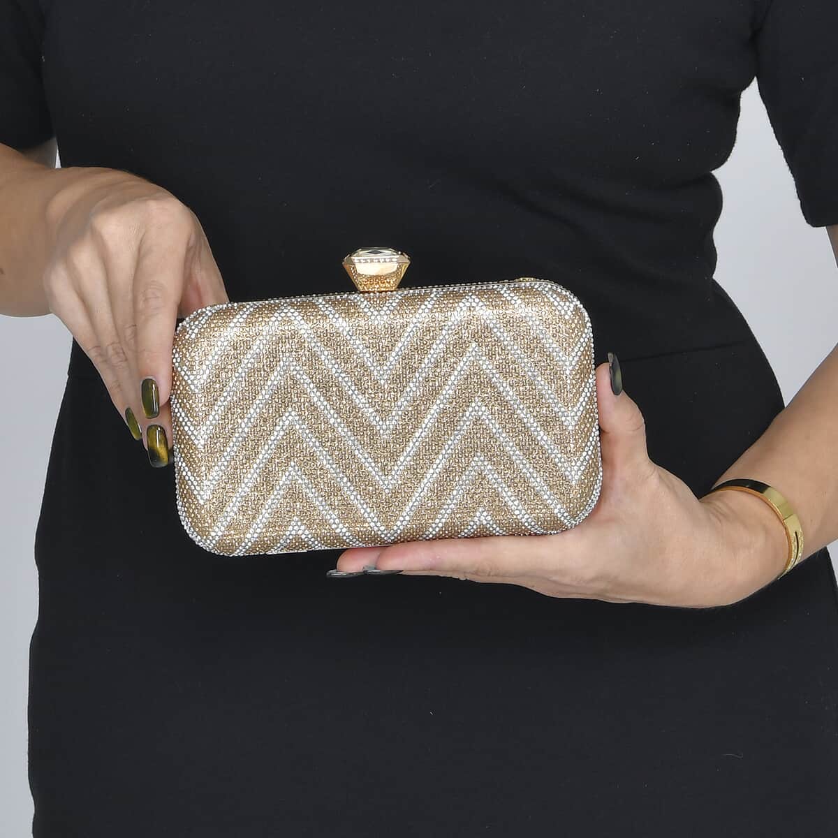 Yellow and White Zig-Zag Pattern Clutch Bag with 47 Inches Chain Strap image number 2