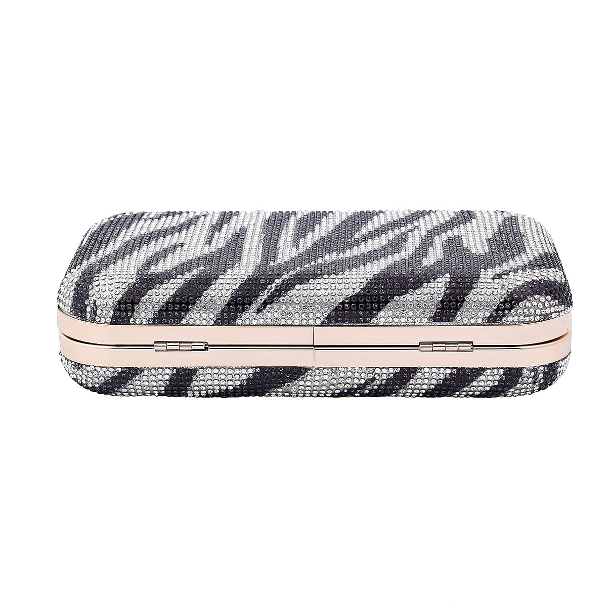 Black and White Zebra Print Crystal Clutch Bag with 47 Inches Chain Strap image number 4