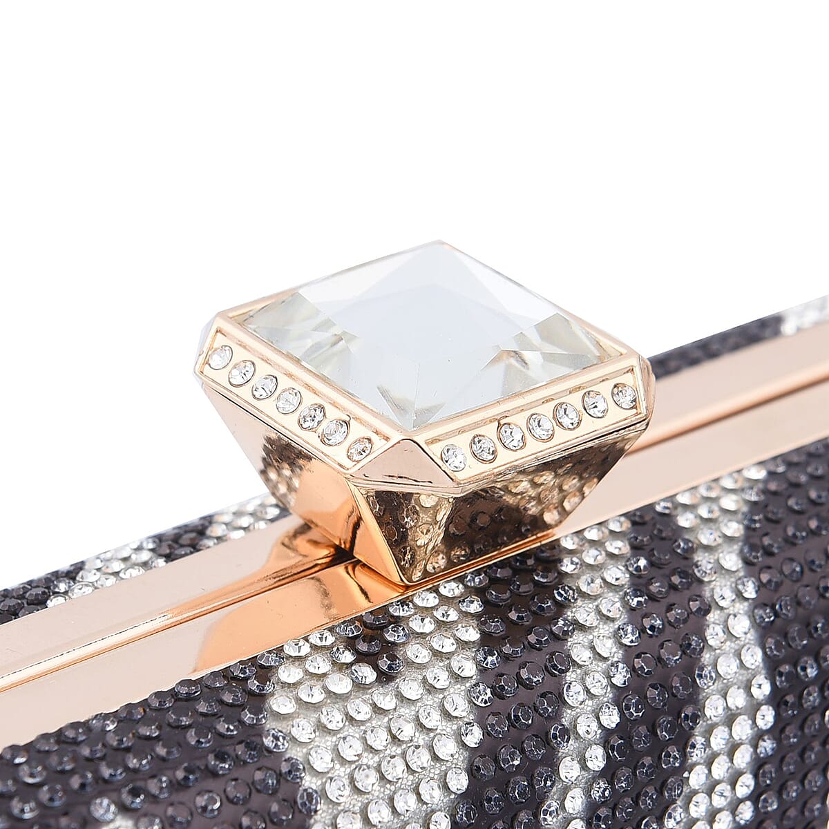 Black and White Zebra Print Crystal Clutch Bag with 47 Inches Chain Strap image number 5