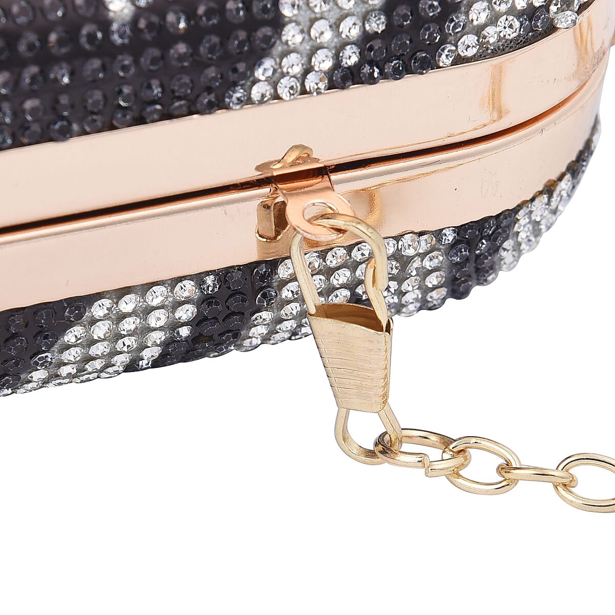 Black and White Zebra Print Crystal Clutch Bag with 47 Inches Chain Strap image number 6