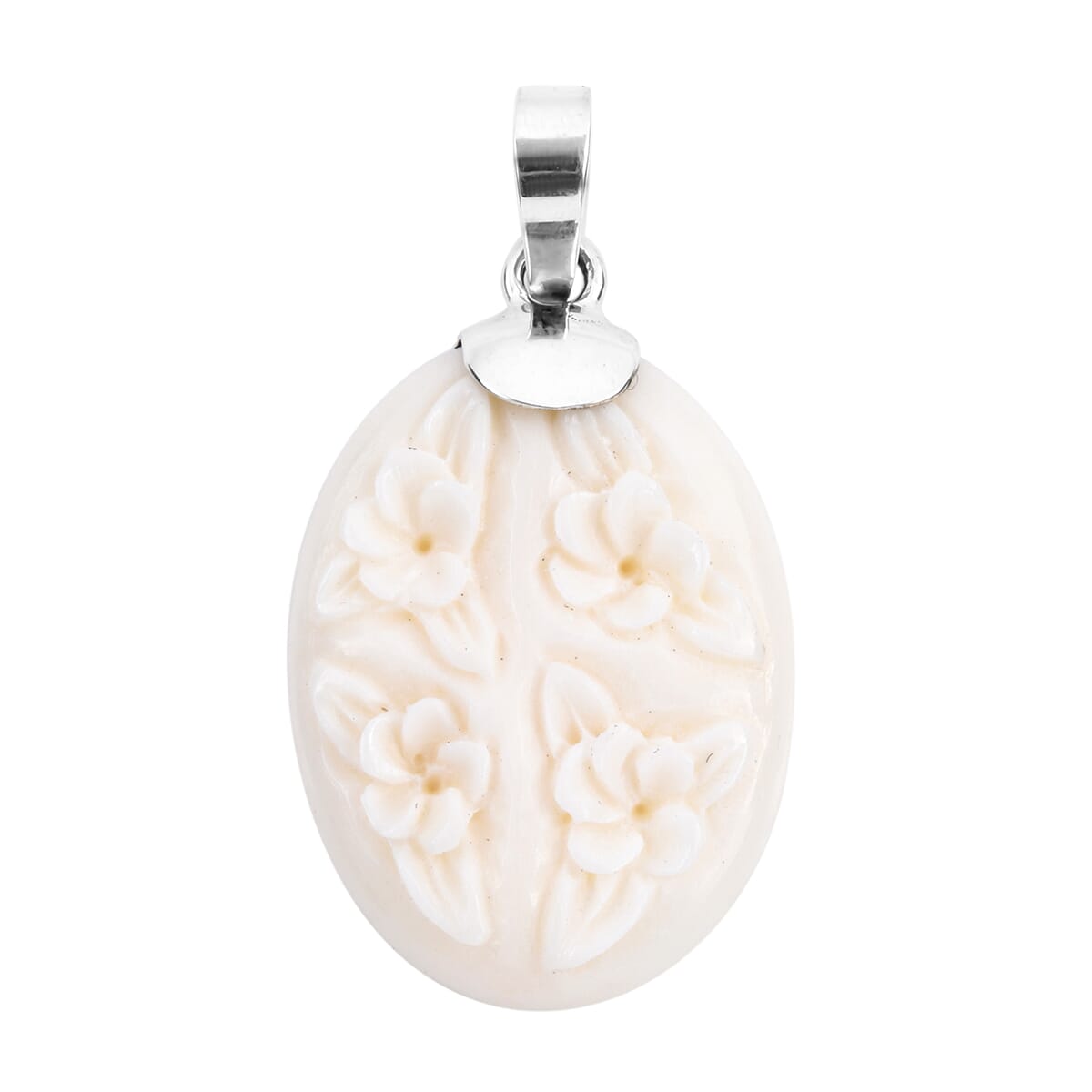 Bali Goddess Carved Bone Flower Pendant in Sterling Silver image number 0