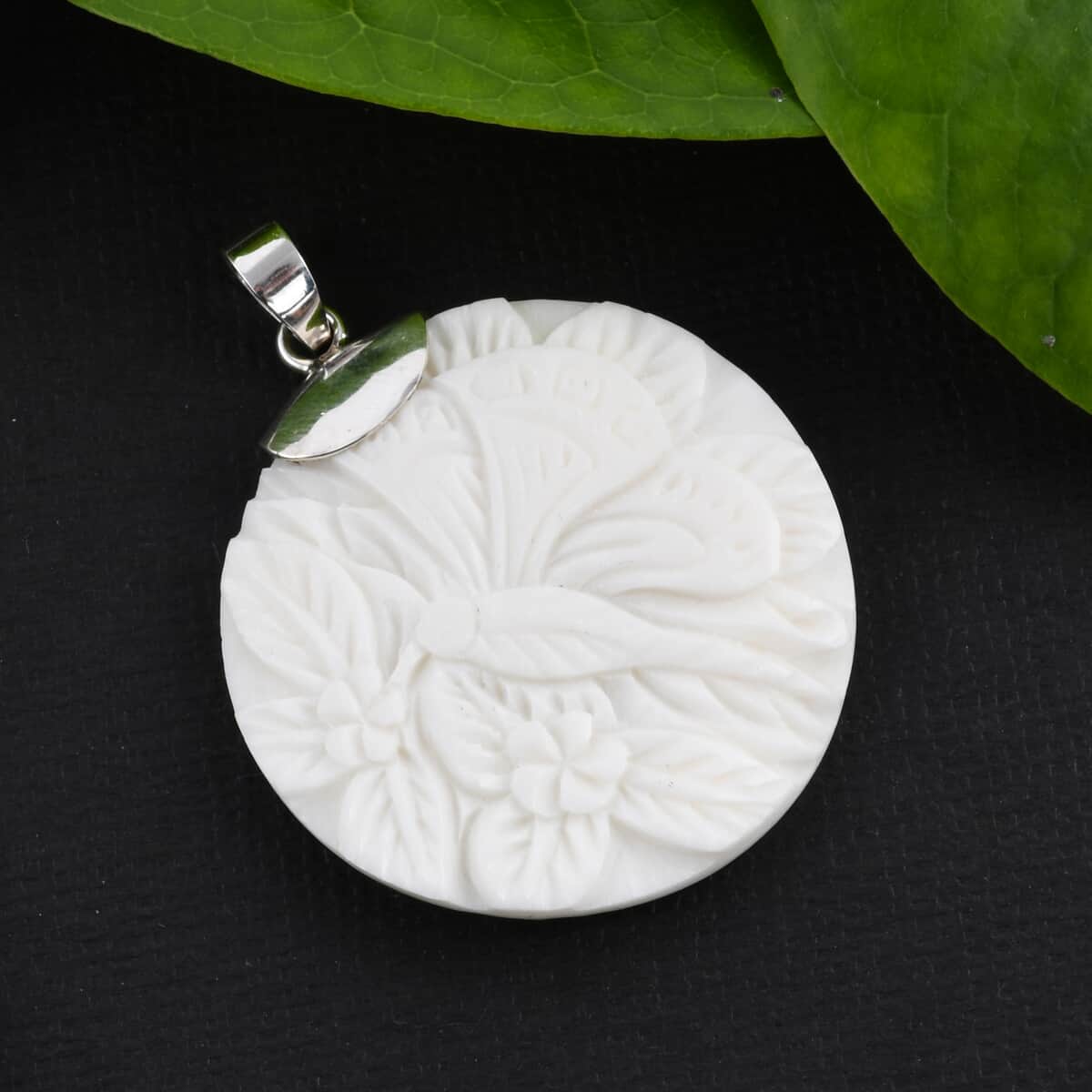 Bali Goddess Carved Bone Dragonfly Pendant in Sterling Silver image number 1