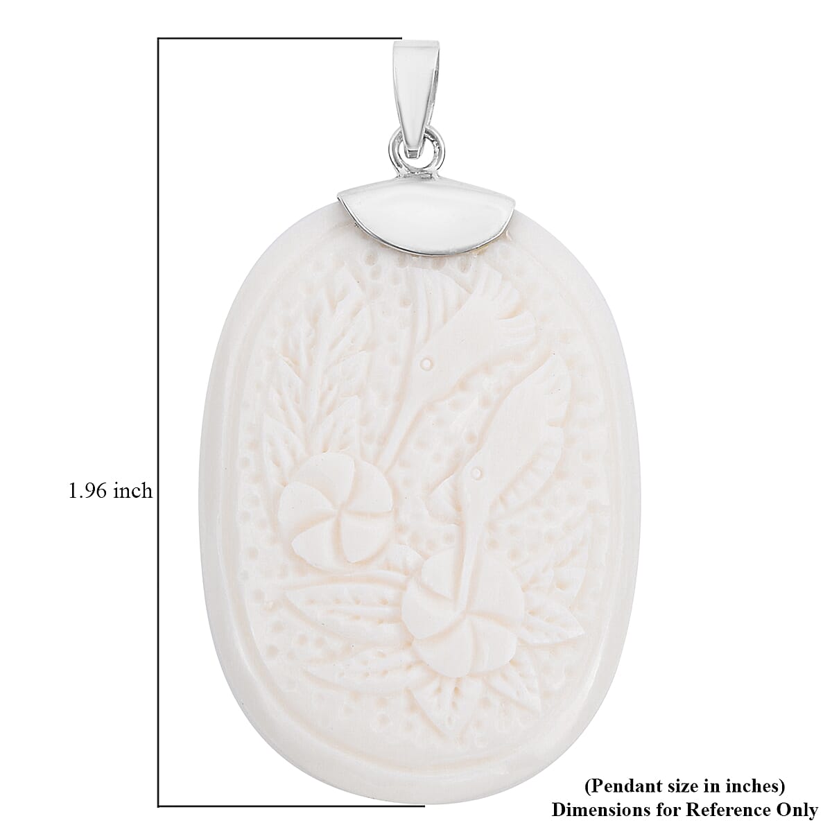 Bali Goddess Carved Bone Birds & Flower Pendant in Sterling Silver image number 4