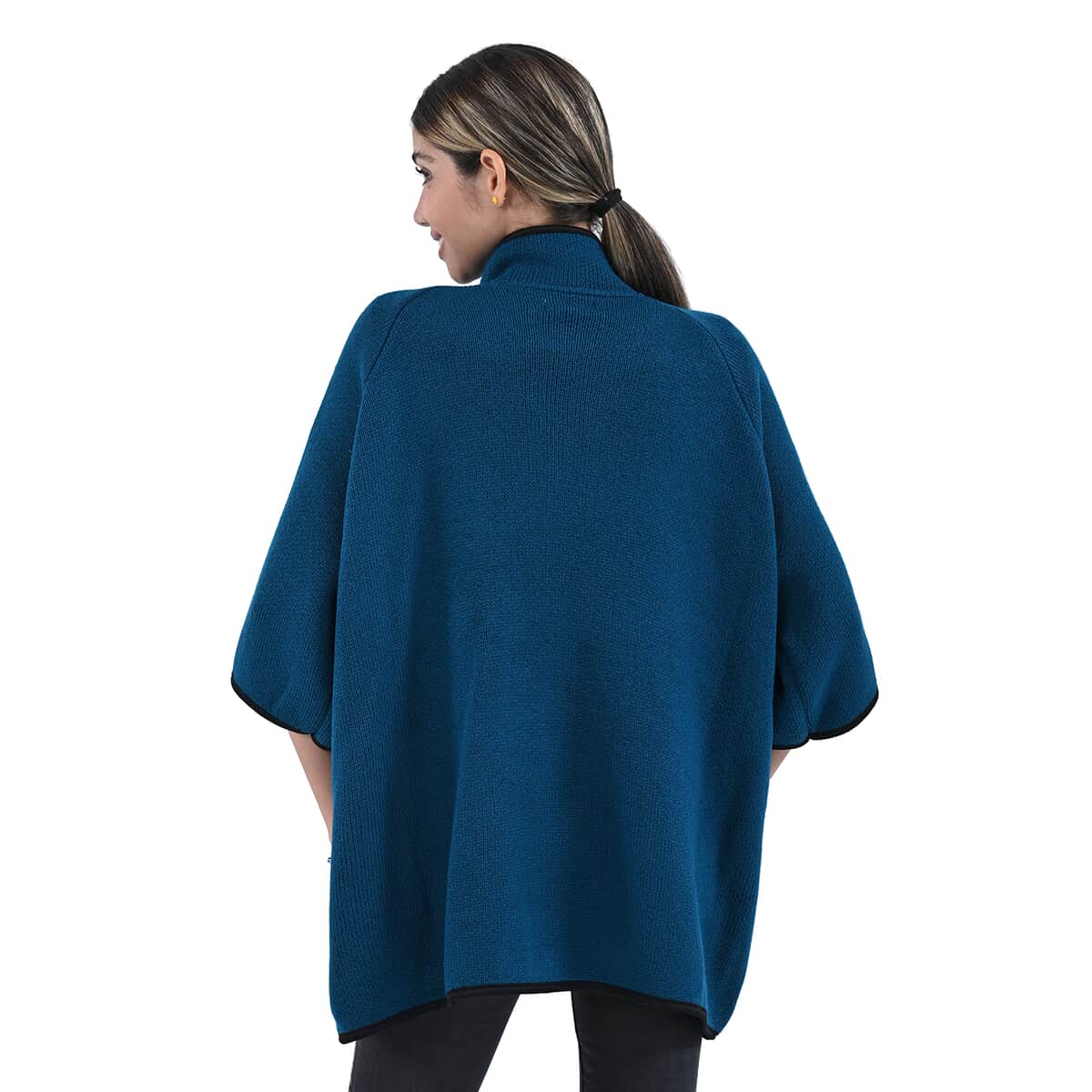 Passage Blue Knit Oversized Coat For Women with Stand Collar and Buckle - S/M image number 1