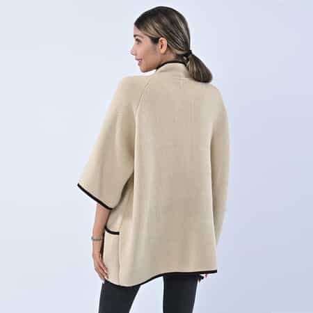 Passage Cream Knit Oversized Coat For Women with Stand Collar and Buckle - S/M image number 1