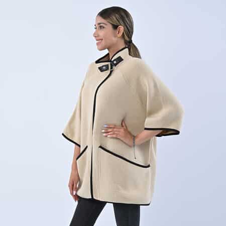 Passage Cream Knit Oversized Coat For Women with Stand Collar and Buckle - S/M image number 2