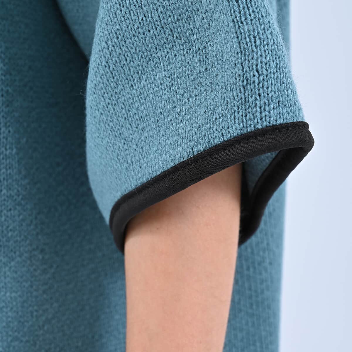 Passage Sky Blue Knit Oversized Coat For Women with Stand Collar and Buckle - S/M image number 5