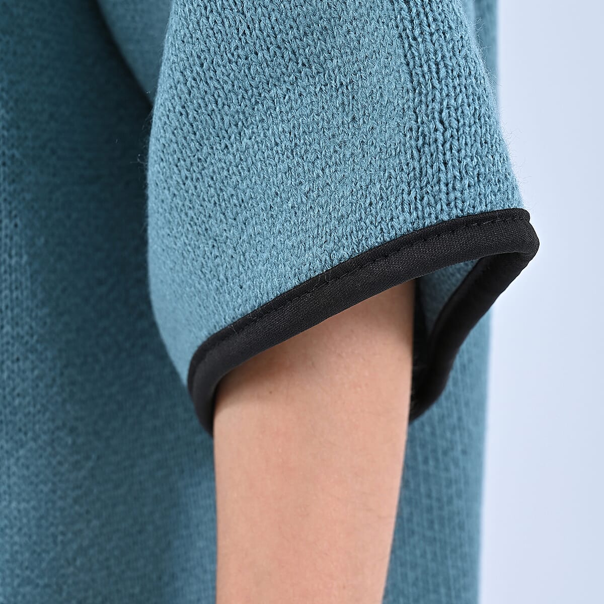 Passage Sky Blue Knit Oversized Coat For Women with Stand Collar and Buckle - L/XL image number 5