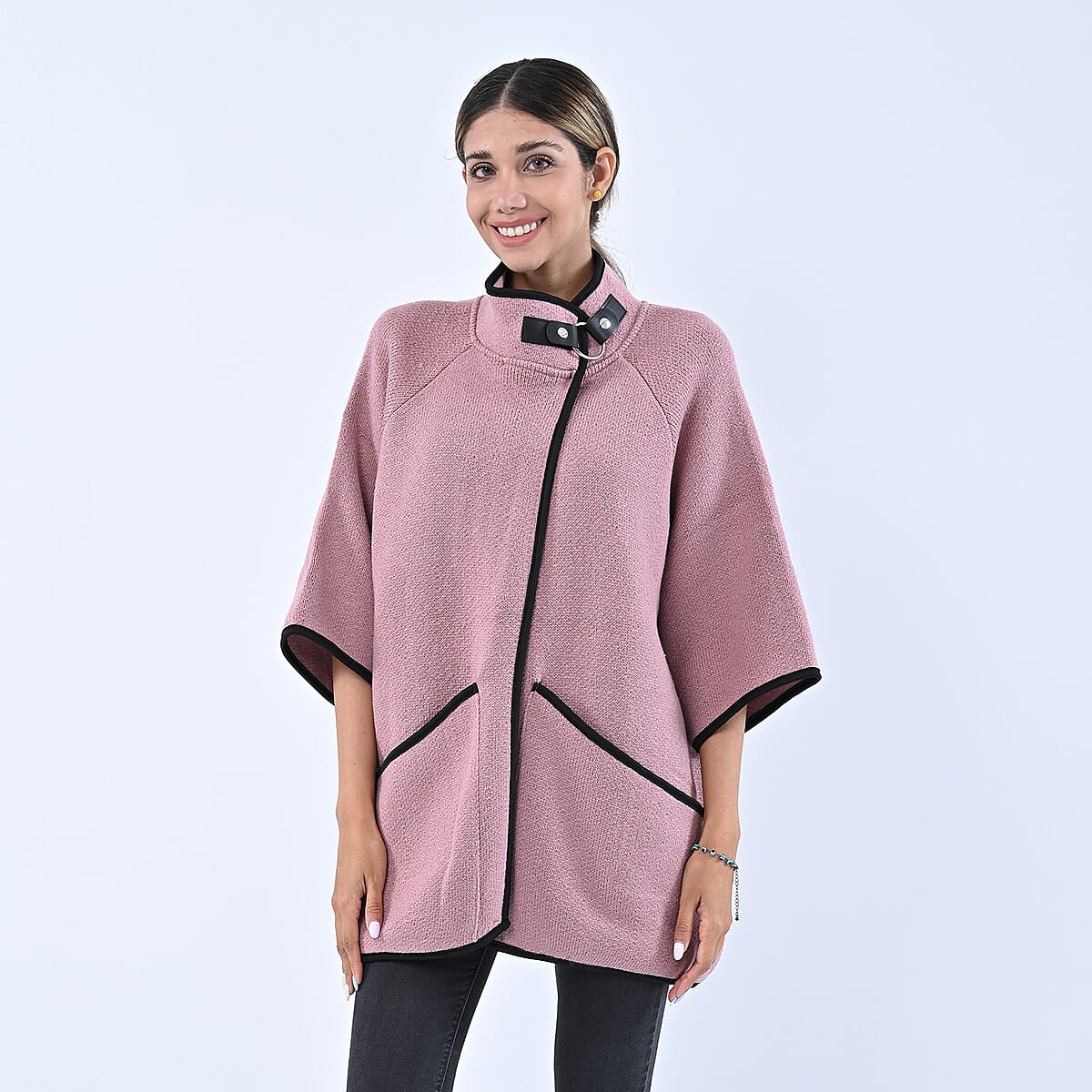 Passage Blush Knit Oversized Coat For Women with Stand Collar and Buckle - L/XL image number 0