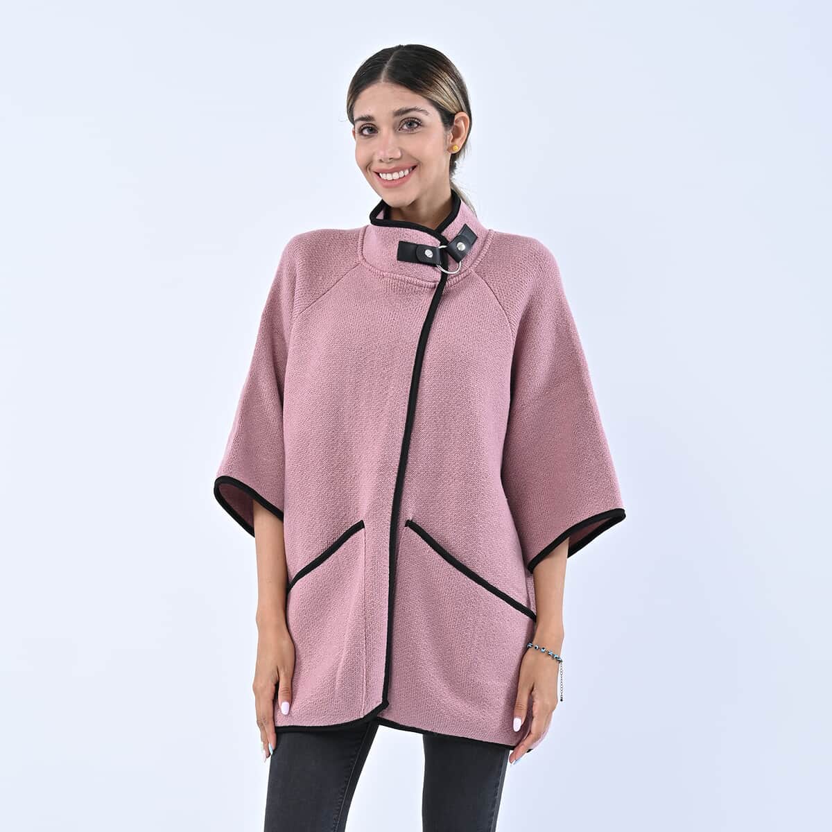 Passage Blush Knit Oversized Coat For Women with Stand Collar and Buckle - L/XL image number 0
