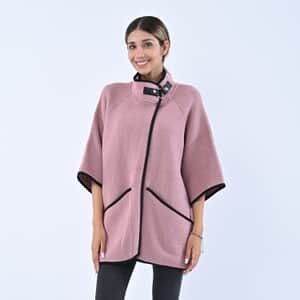 Passage Blush Knit Oversized Coat For Women with Stand Collar and Buckle - L/XL