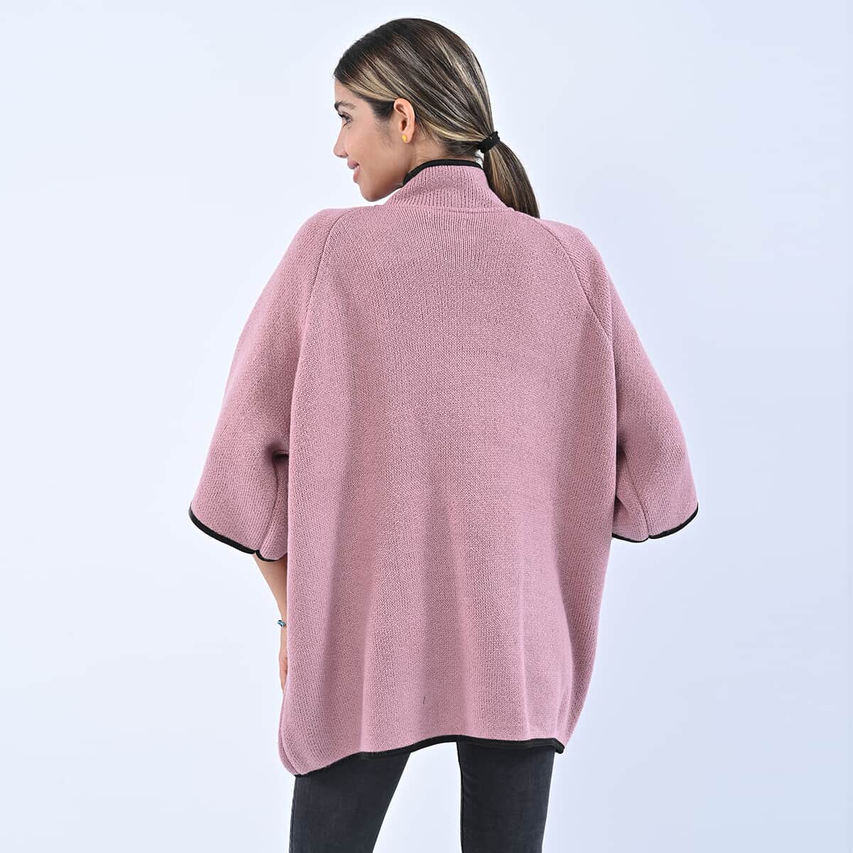 Passage Blush Knit Oversized Coat For Women with Stand Collar and Buckle - L/XL image number 1