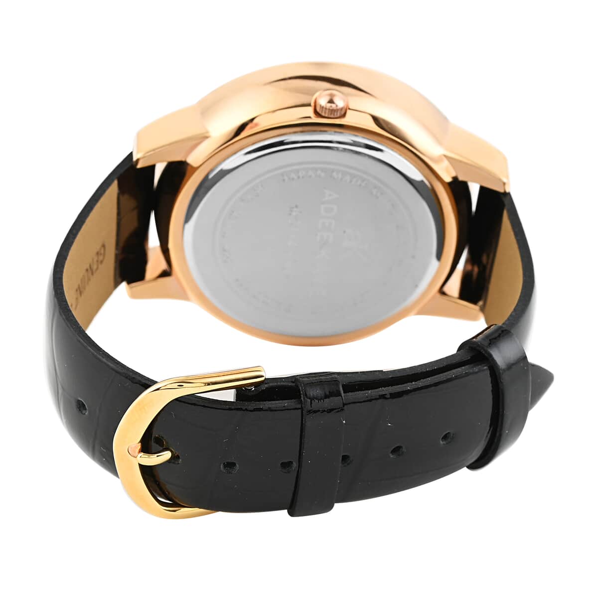 Adee Kaye Lafayette Austrian Crystal Japanese Movement Watch with Genuine Leather Strap in Black (45mm) image number 3