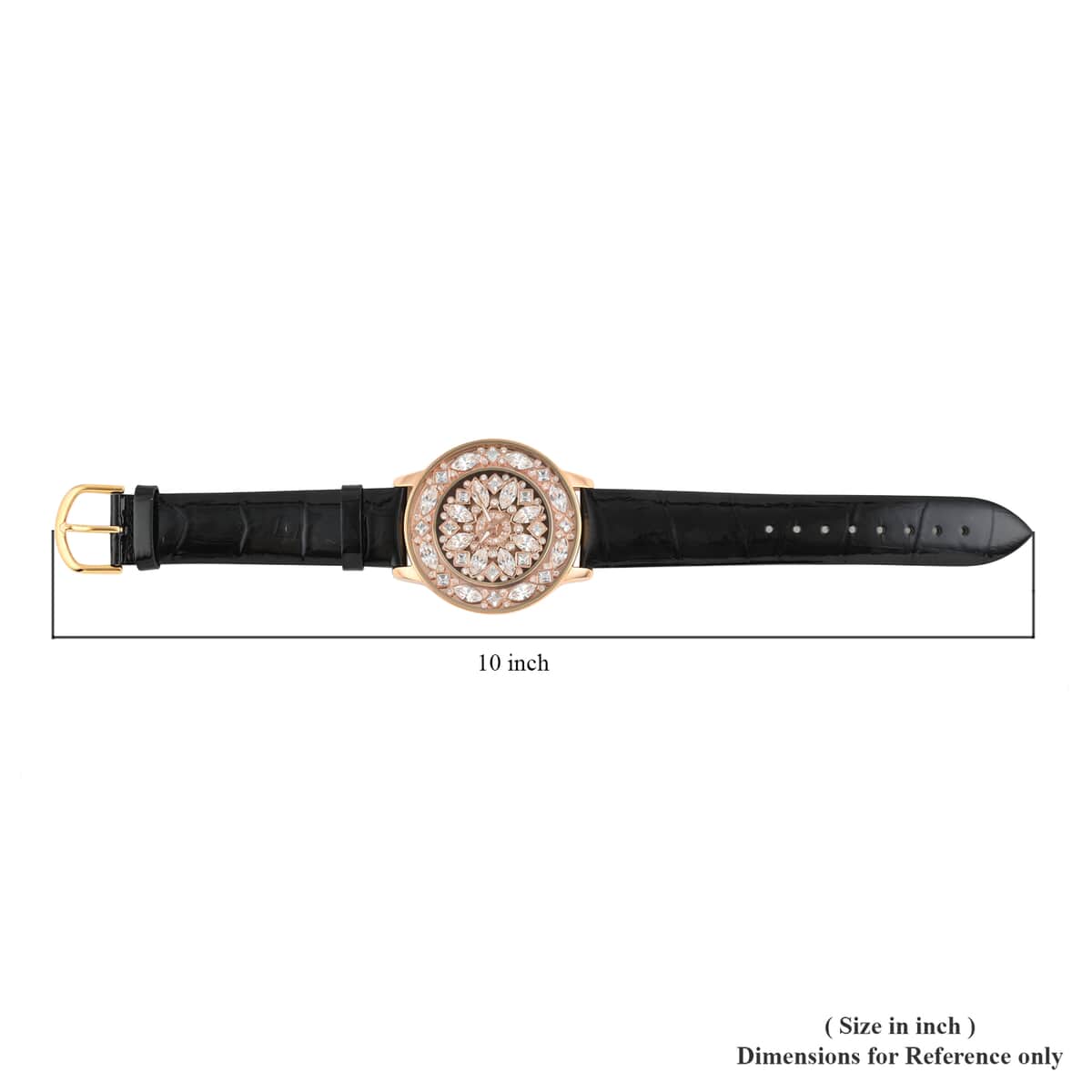 Adee Kaye Lafayette Austrian Crystal Japanese Movement Watch with Genuine Leather Strap in Black (45mm) image number 4