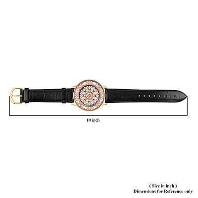 Adee Kaye Lafayette Austrian Crystal Japanese Movement Watch with Genuine Leather Strap in Black (45mm)