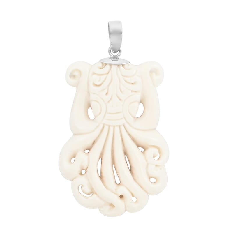 Carved Bone Octopus Pendant without Chain in Sterling Silver