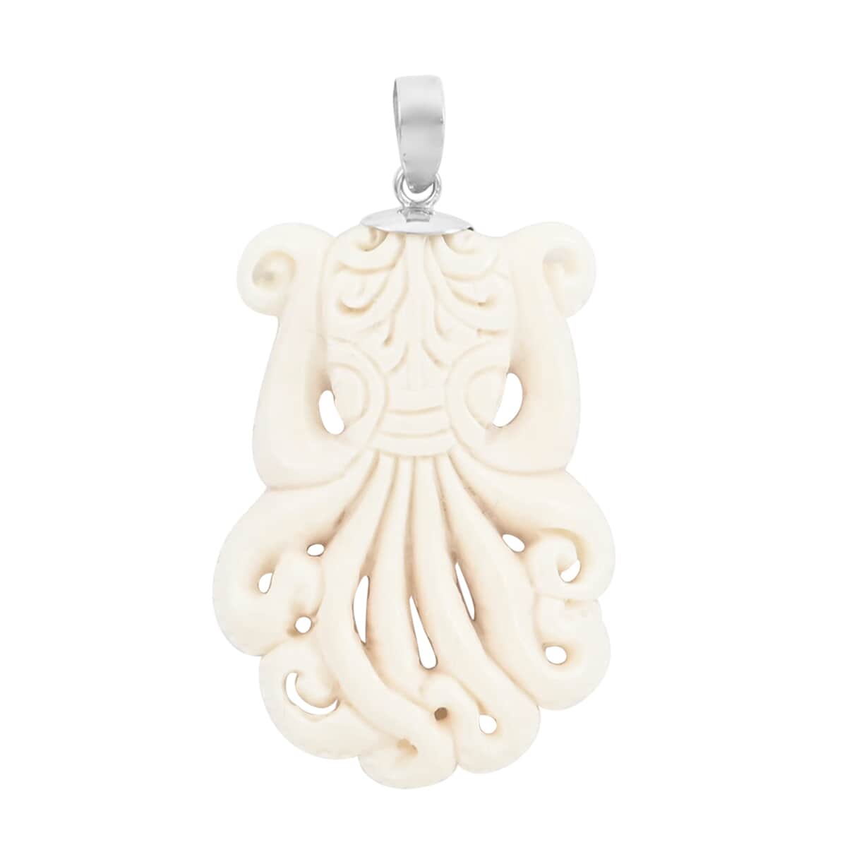 Carved Bone Octopus Pendant in Sterling Silver image number 0