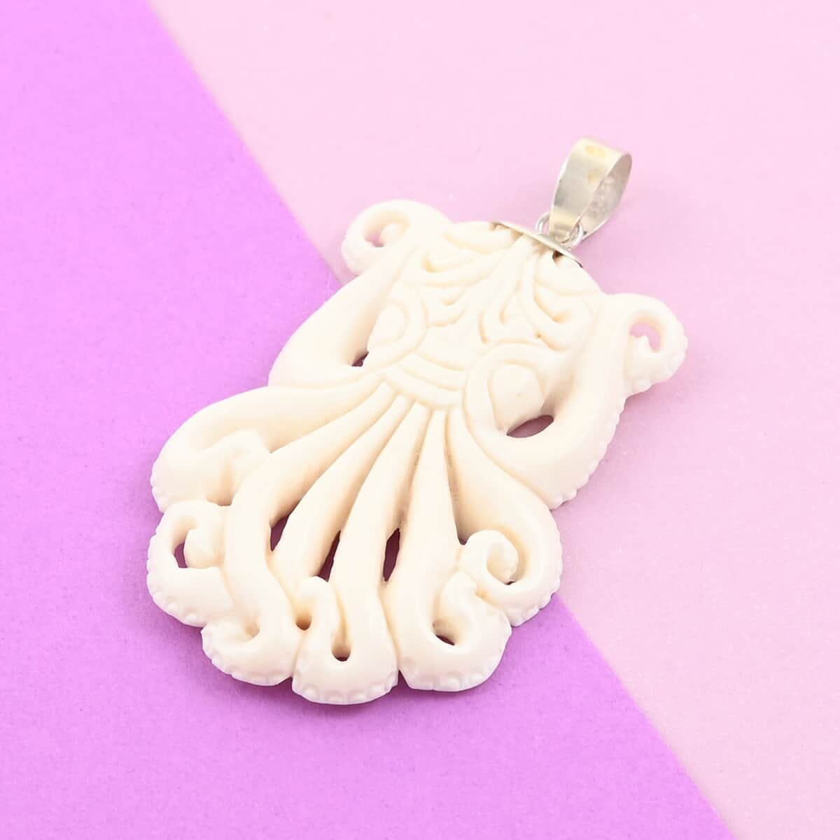 BALI GODDESS Carved Bone Octopus Pendant in Sterling Silver image number 1