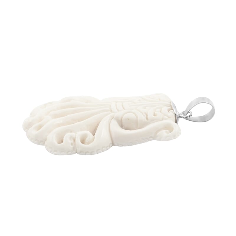 Carved Bone Octopus Pendant without Chain in Sterling Silver