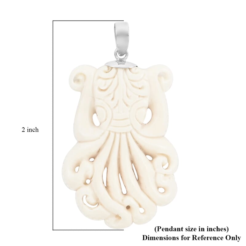 Carved Bone Octopus Pendant without Chain in Sterling Silver