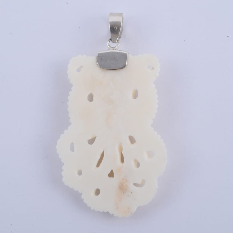 Carved Bone Octopus Pendant without Chain in Sterling Silver