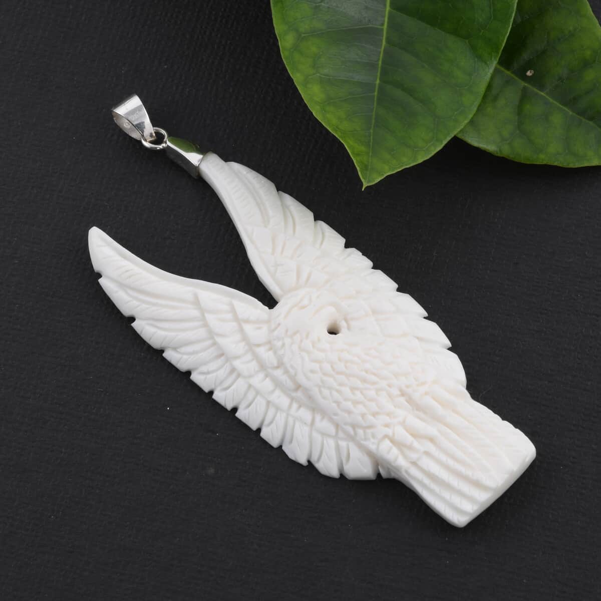 Bali Goddess Carved Bone Garuda Pendant in Sterling Silver image number 5