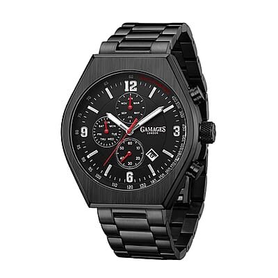 Gamages of London Limited Edition Hand Assembled Enterprise Automatic Movement Watch in ION Plated Black Stainless Steel (45mm) with FREE GIFT PEN