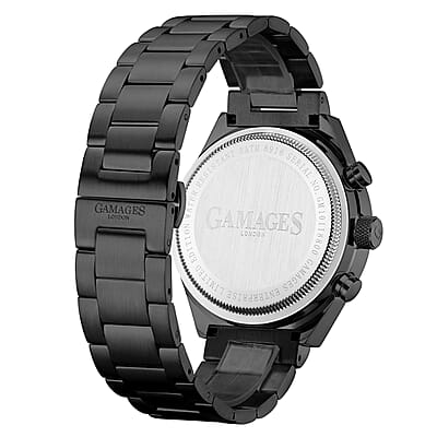 Gamages of London Limited Edition Hand Assembled Enterprise Automatic Movement Watch in ION Plated Black Stainless Steel (45mm) with FREE GIFT PEN