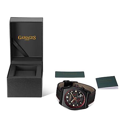 Gamages of London Limited Edition Hand Assembled Retro Calibre Automatic Movement Nylon Strap Watch in ION Plated Black (45mm) with FREE GIFT PEN