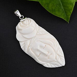 Carved Bone Pendant without Chain in Sterling Silver