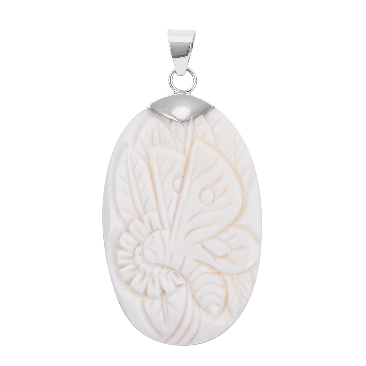 Bali Goddess Carved Bone Butterfly Pendant in Sterling Silver image number 0