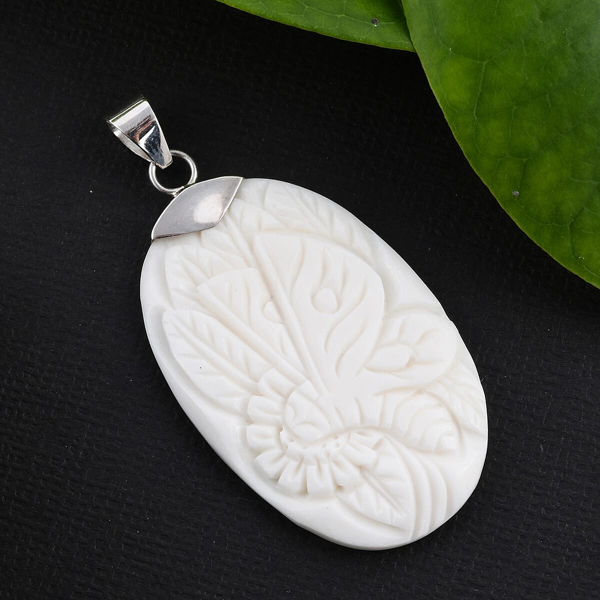 Bali Goddess Carved Bone Butterfly Pendant in Sterling Silver image number 1