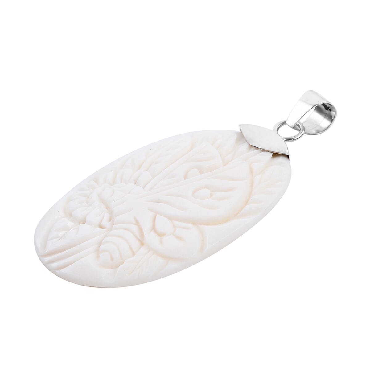 Bali Goddess Carved Bone Butterfly Pendant in Sterling Silver image number 2