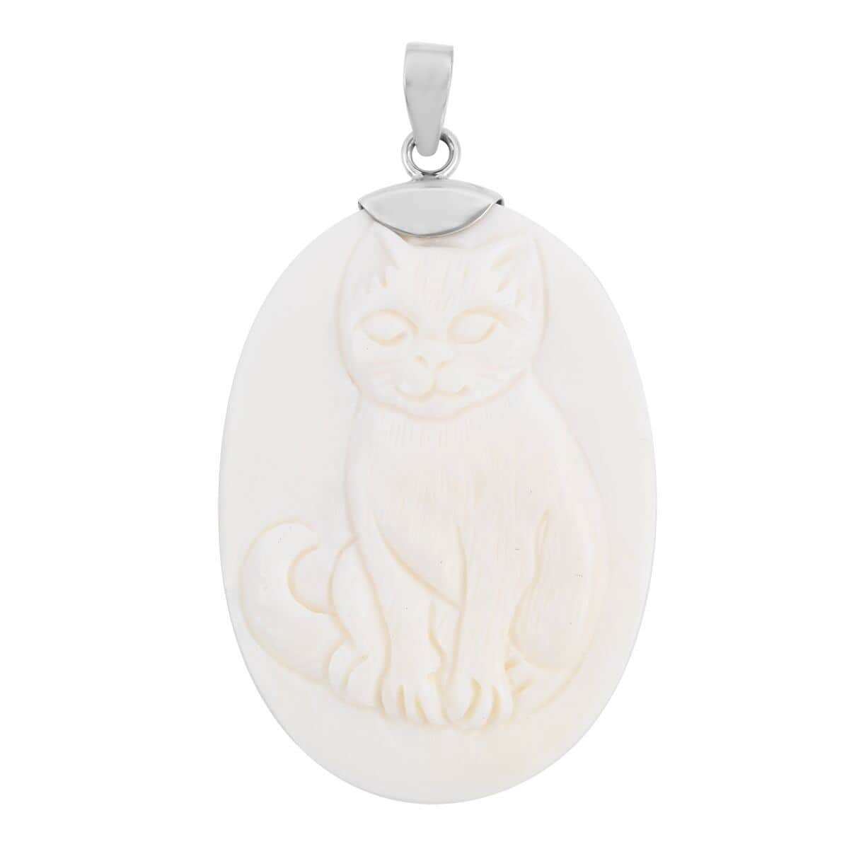 Carved Bone Cat Pendant in Sterling Silver image number 0