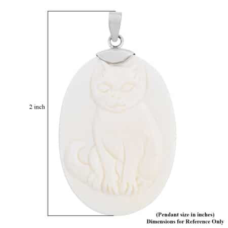 Carved Bone Cat Pendant in Sterling Silver image number 5