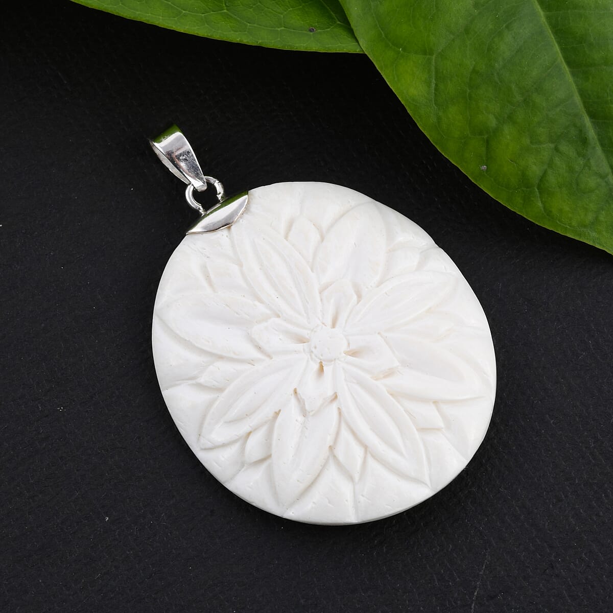 Bali Carved Bone Pendant in Sterling Silver| Unique Gifts For Women image number 1