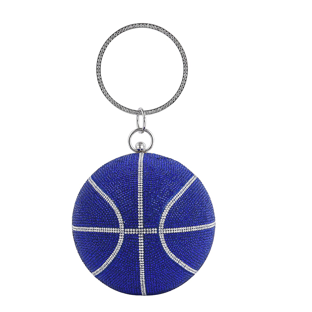 Black Crystal Basketball Shape Clutch Bag (D 5.5") wih Chain (47") and Hand Drop (3.25") image number 1
