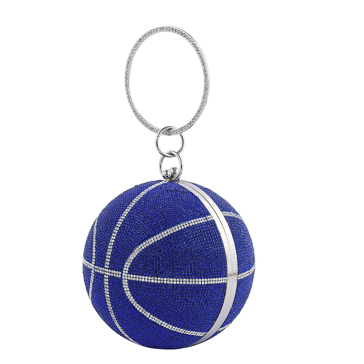 Black Crystal Basketball Shape Clutch Bag (D 5.5") wih Chain (47") and Hand Drop (3.25") image number 2
