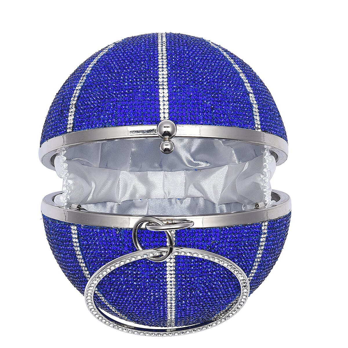 Black Crystal Basketball Shape Clutch Bag (D 5.5") wih Chain (47") and Hand Drop (3.25") image number 4