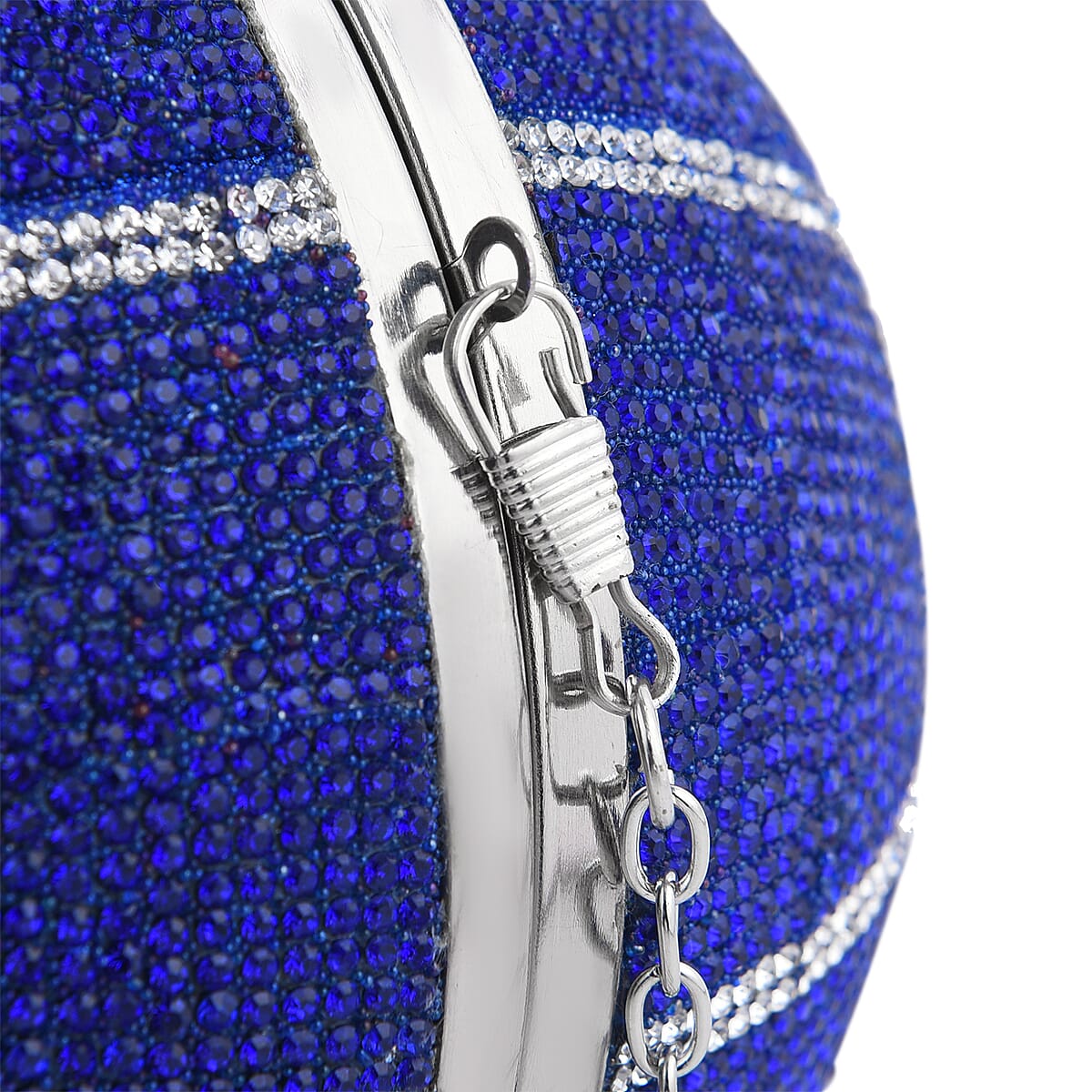 Black Crystal Basketball Shape Clutch Bag (D 5.5") wih Chain (47") and Hand Drop (3.25") image number 7