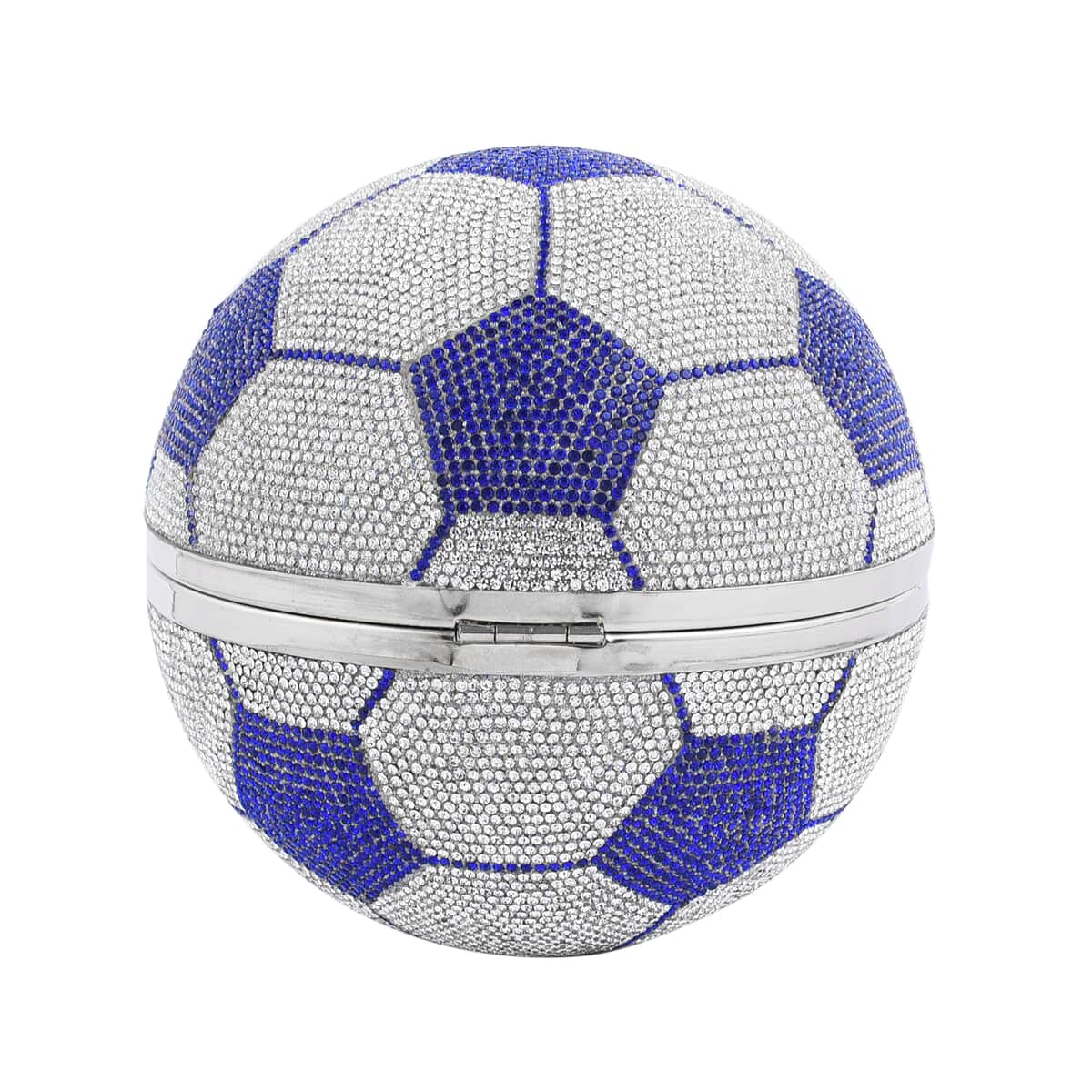 Blue and White Crystal Soccer Ball Shape Clutch Bag with Chain and Hand Drop image number 3