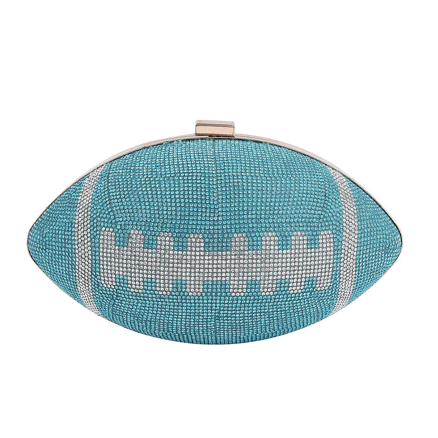 Blue Crystal Football Shape Clutch Bag with Chain