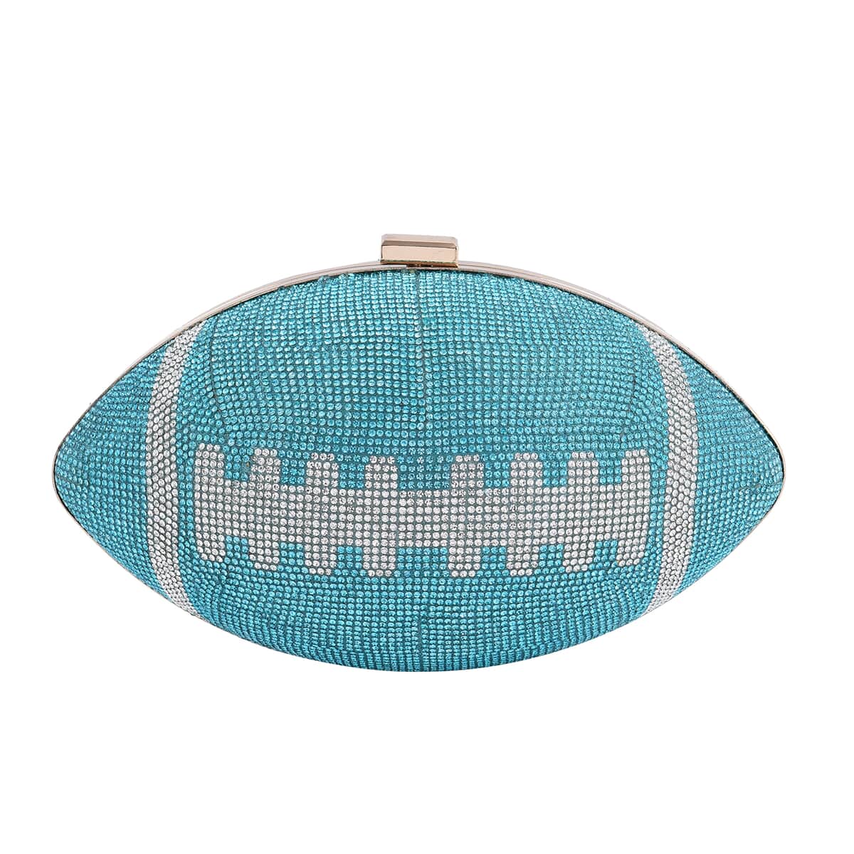 Blue Crystal Rugby Ball Shape Clutch Bag (9.5"x5.5") with Chain 47" image number 1