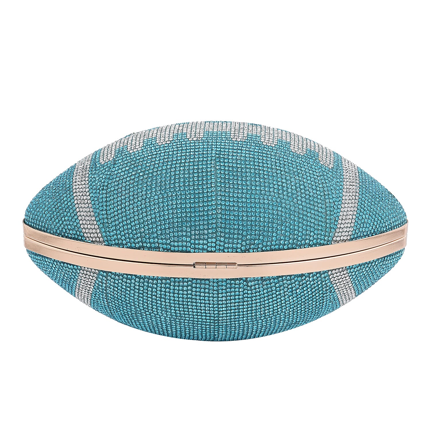 Blue Crystal Football Shape Clutch Bag with Chain