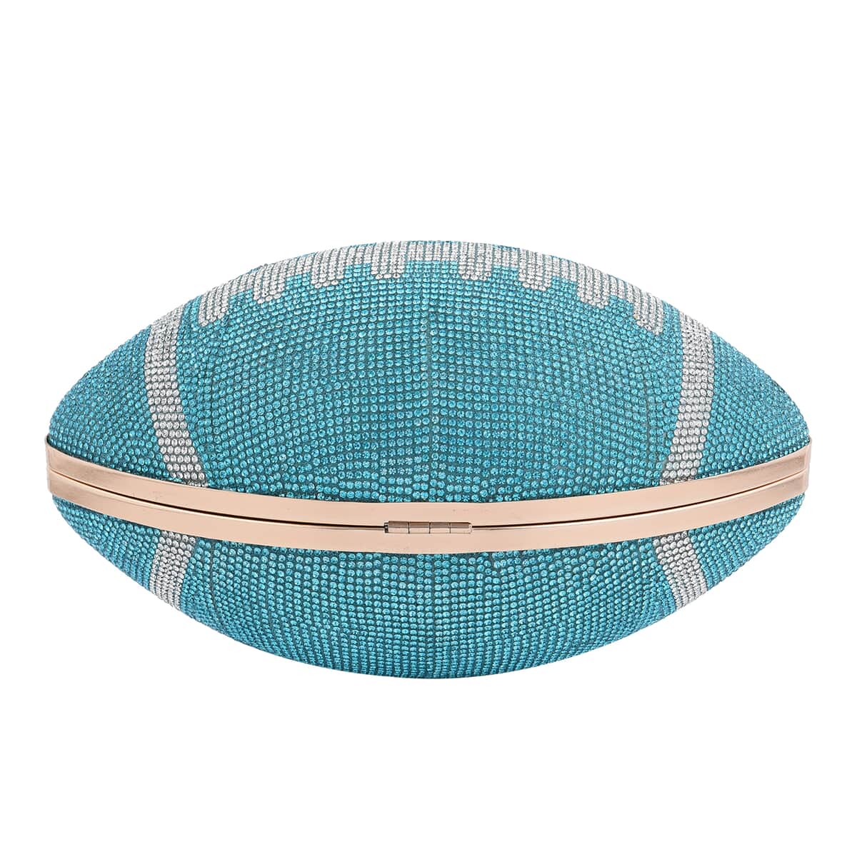 Blue Crystal Rugby Ball Shape Clutch Bag (9.5"x5.5") with Chain 47" image number 3